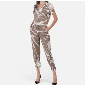 Young Fabulous & Broke Taupe and White Tie-Dye Jumpsuit